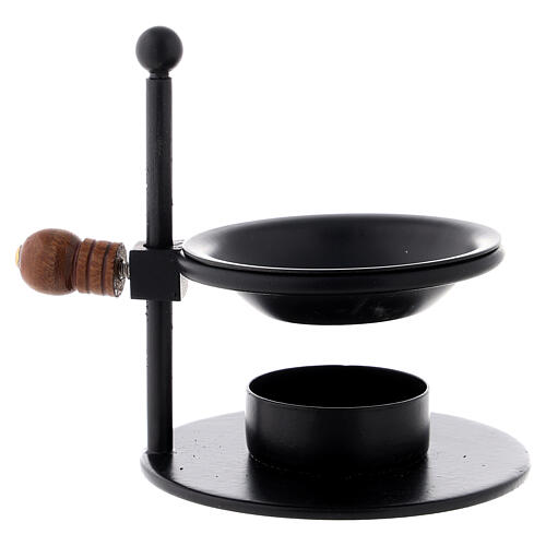 Black incense burner with wood knob h 8.5 cm 1