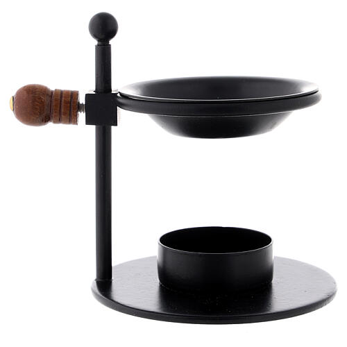 Black incense burner with wood knob h 8.5 cm 2