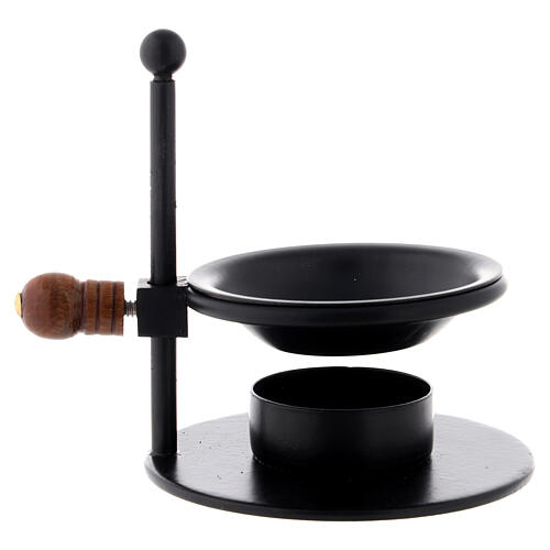 Black incense burner with wood knob h 8.5 cm 3