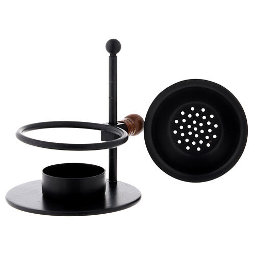 Black incense burner with wood knob h 8.5 cm 4