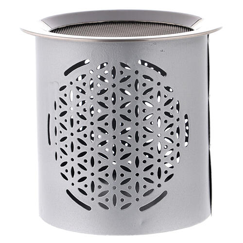 Brûle-encens en métal argenté ajouré motif floral h 8 cm finition matte 1