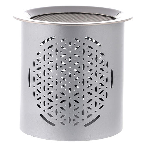 Incense burner in silver-plated iron cylindrical H 8 cm 2