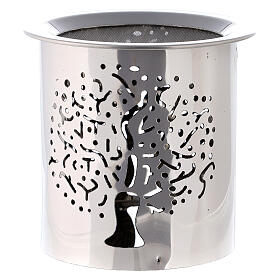 Incense burner with cut-out Tree of Life, polished steel, h 8 cm