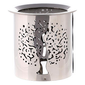 Incense burner with cut-out Tree of Life, polished steel, h 8 cm