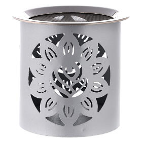 Incense burner of silver metal, cut-out flower, h 8 cm