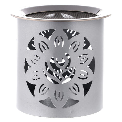 Incense burner of silver metal, cut-out flower, h 8 cm 2