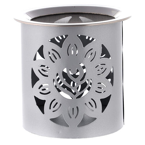 Brûle-encens en métal argenté ajouré fleur h 8 cm finition matte 1