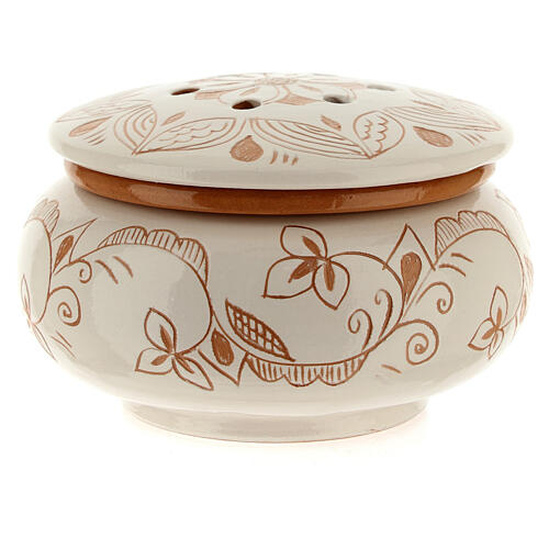 Brucia incenso basso terracotta Deruta decoro floreale 8x12cm 2