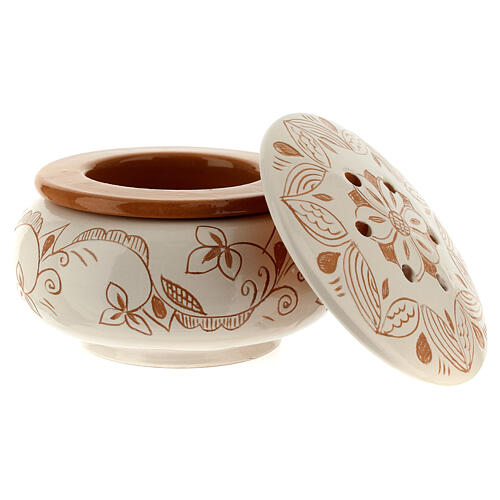 Brucia incenso basso terracotta Deruta decoro floreale 8x12cm 3