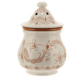 High terracotta incense burner with floral pattern, Deruta, 7x5 in