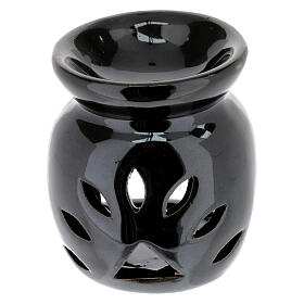 Black incense burner, ceramic, h 3 in