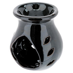 Black ceramic incense burner, 9 cm high