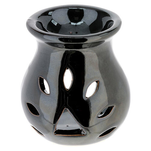 Black ceramic incense burner, 9 cm high 1