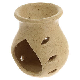 Beige ceramic incense burner, h 3.5 in