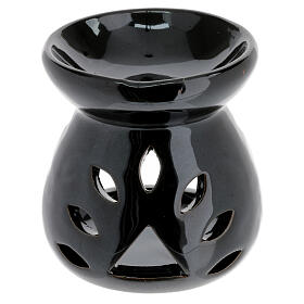 Incense burner of black ceramic, h 4 in