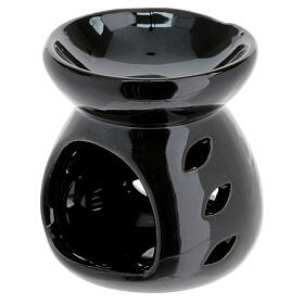 Incense burner of black ceramic, h 4 in