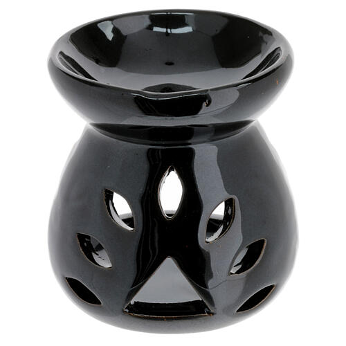 Incense burner of black ceramic, h 4 in 1