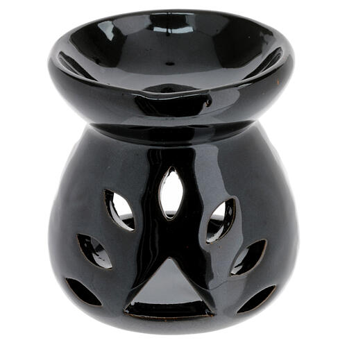 Brûle-encens h 10 cm en céramique noire 1