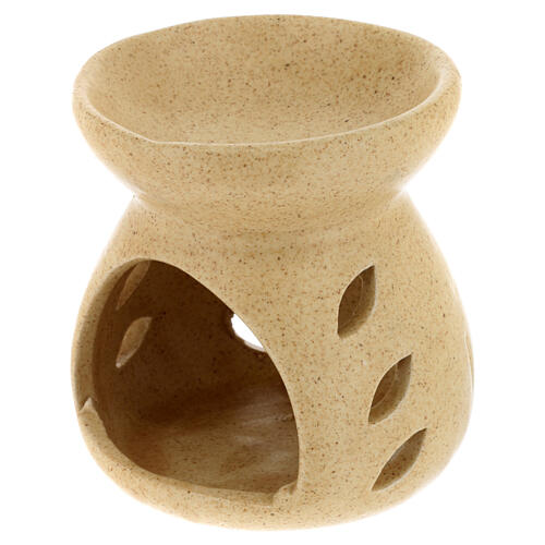 Incense burner, beige ceramich, h 4 in 2