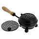 Black metallic incense burner with wooden handle, diam. 3 in s3