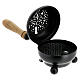 Black iron incense burner with wooden handle 8 cm diameter s2