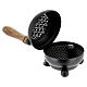 Black incense burner with geometric pattern, metal with wooden handle, 3.1 in diameter s2