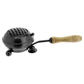 Gray iron incense burner with handle, 8 cm diameter 