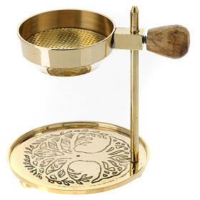 Gold plated brass incense burner, adjustable height, gold plated base, h 4.5 in