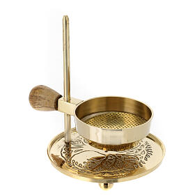 Gold plated brass incense burner, adjustable height, gold plated base, h 4.5 in