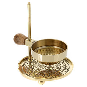 Adjustable incense burner of gold plated brass, h 4.5 in, gold plated base