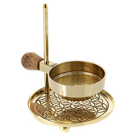 Queimador de incenso ajustável latão dourado pratinho 12 cm base dourada