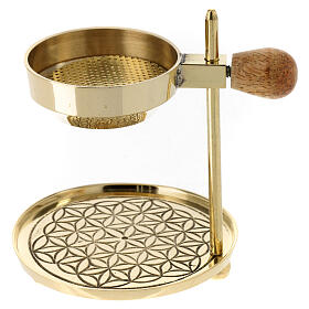 Adjustable golden brass incense burner, 12 cm saucer, golden base