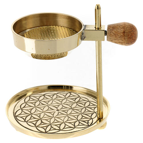 Adjustable golden brass incense burner, 12 cm saucer, golden base 1
