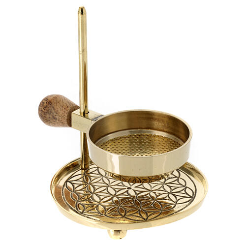 Adjustable golden brass incense burner, 12 cm saucer, golden base 2