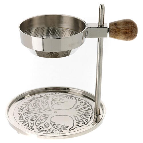 Adjustable incense burner with silver base, silver brass, h 12 cm 1