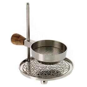 Incense burner, adjustable plate in silvered brass, h 12 cm, silver base