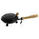 Black incense burner, cut-out metal and wooden handle, diam. 5 in s1