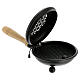 Black incense burner, cut-out metal and wooden handle, diam. 5 in s2