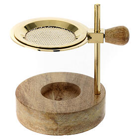 Adjustable golden brass incense burner, saucer h 13 cm