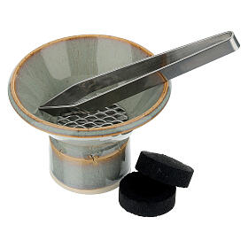 Blue ceramic incense burner kit, 3x4 in