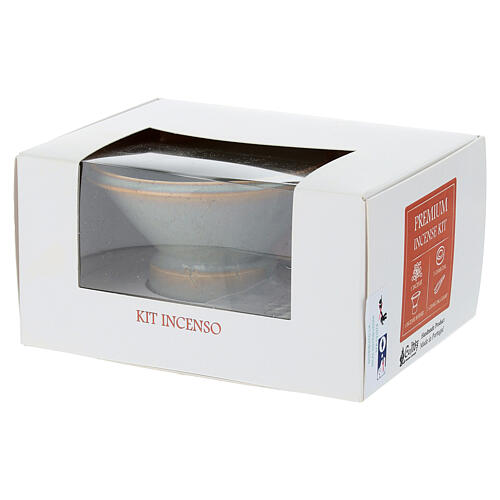 Blue ceramic incense burner kit, 3x4 in 3