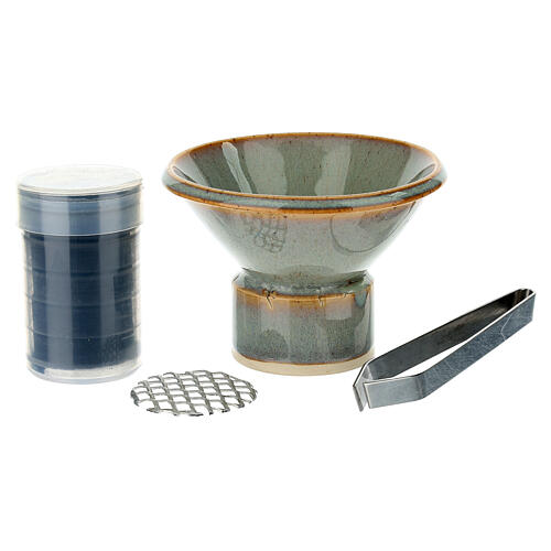 Kit bruciaincenso ceramica azzurra 7x10 cm 1