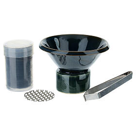 Blue ceramic incense burner kit, 7x10 cm