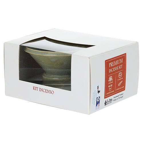 Light green ceramic incense burner kit, 7x10 cm 3