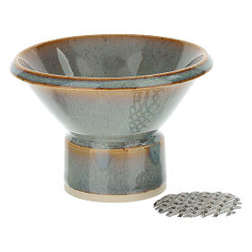 Blue ceramic incense burner, 3x4 in