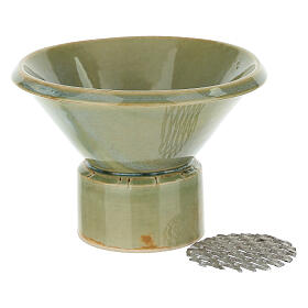 Light green ceramic incense burner, 3x4 in