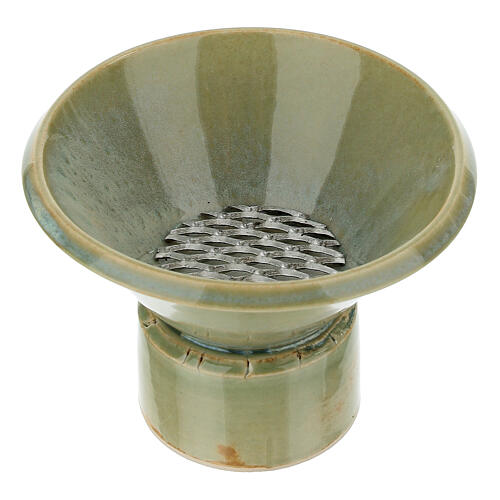Light green ceramic incense burner 7x10 cm 2
