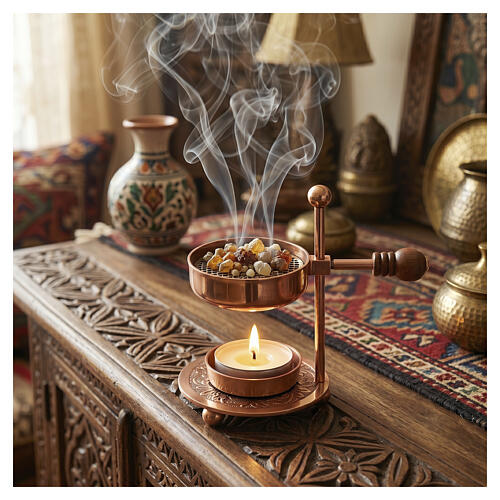 Brûle-encens réglable 11 cm bouton en bois finition or rose 2