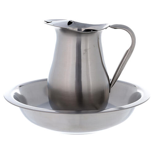 Liturgical ewer in stainless steel with plate 32 cm 1
