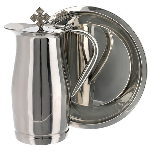 Hand-washing ewer with basin, cross on top, 1.5 litre, nickel-plated brass 3